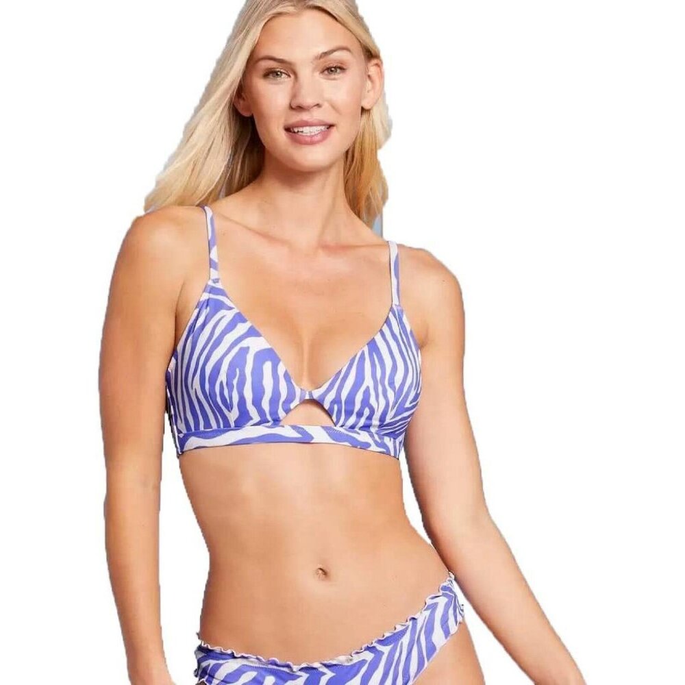 NWT Shade And Shore Keyhole Bikini Top 83998650 34B Purple & White Animal Print